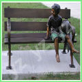 casting outdoor garden bronze boy sitting on the bench sculpture